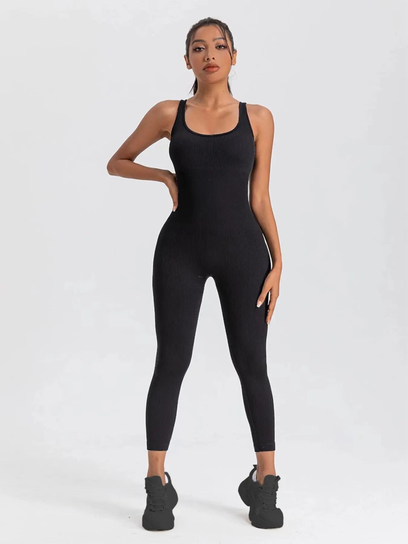 Women'S Solid Backless Sports Bodysuit, Solid Scoop Neck Sleeveless Sports Jumpsuit for Workout Yoga Gym Wear, Jumpsuit for Women, Ladies' Sportswear Clothing