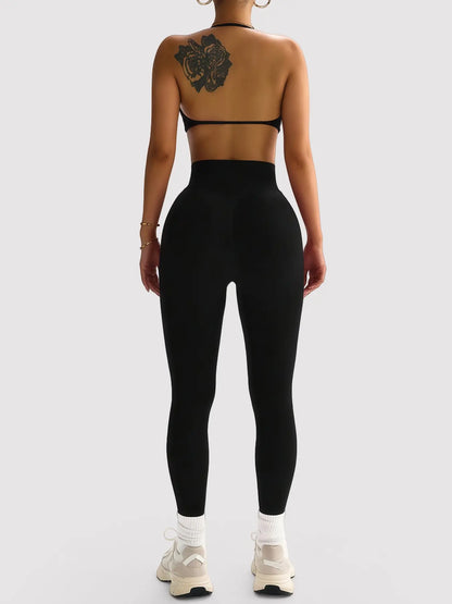 Women'S Halter Top + Sports Bra + High Waist Tight Pants 3 Piece Set, Detachable Pads, Butt Lifting, Abdominal Support, Yoga Fitness Daily Wear