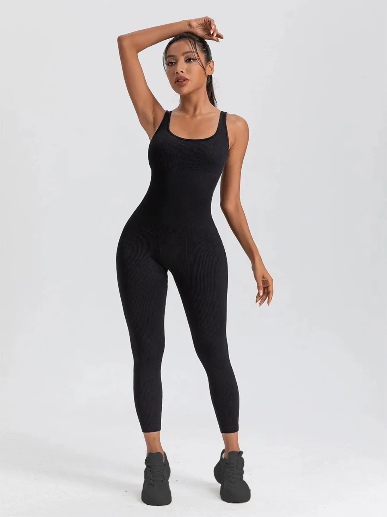 Women'S Solid Backless Sports Bodysuit, Solid Scoop Neck Sleeveless Sports Jumpsuit for Workout Yoga Gym Wear, Jumpsuit for Women, Ladies' Sportswear Clothing