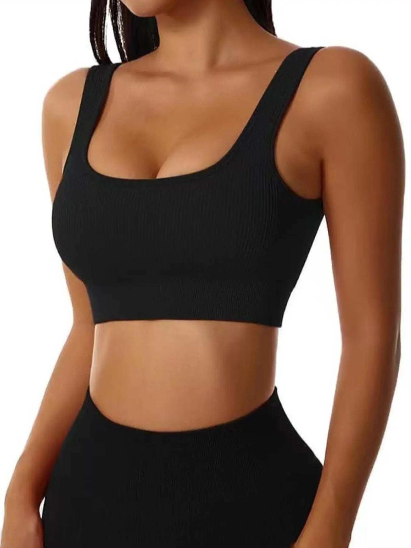 Women'S Solid Backless Ribbed Sports Vest, Casual Comfortable Breathable Square Neck Sports Vest for Yoga Gym Workout, Breathable Workout Tops, Ladies Sportswear Clothing for All Seasons
