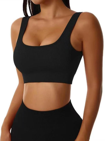Women'S Solid Backless Ribbed Sports Vest, Casual Comfortable Breathable Square Neck Sports Vest for Yoga Gym Workout, Breathable Workout Tops, Ladies Sportswear Clothing for All Seasons