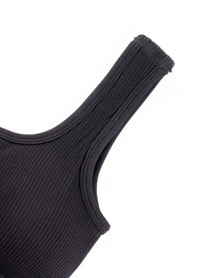 Women'S Solid Backless Ribbed Sports Vest, Casual Comfortable Breathable Square Neck Sports Vest for Yoga Gym Workout, Breathable Workout Tops, Ladies Sportswear Clothing for All Seasons