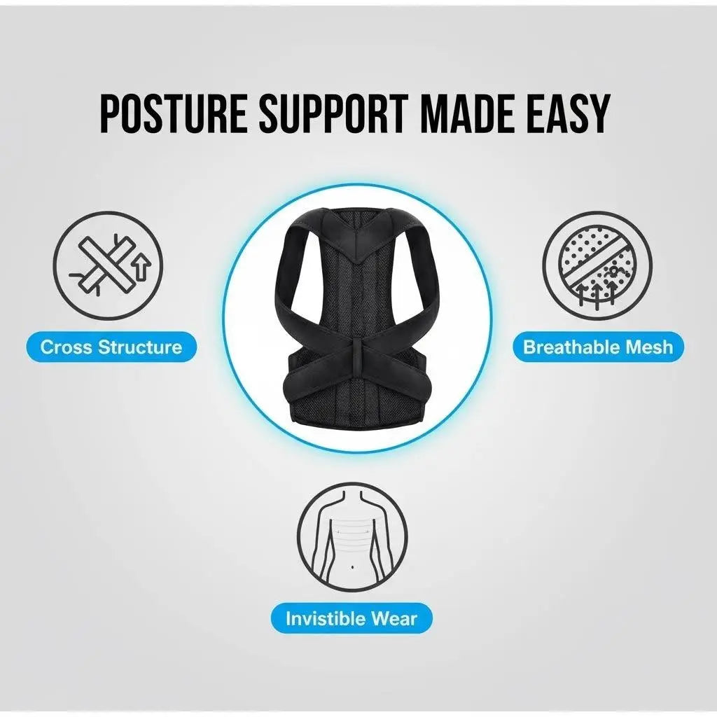 Breathable Posture Support Brace, Comfort-Fit Back Straps for Home and Office, Ergonomic Upper Back Support