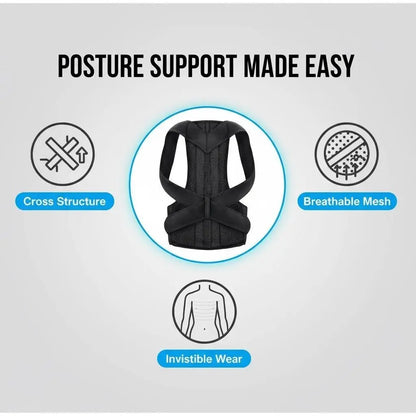 Breathable Posture Support Brace, Comfort-Fit Back Straps for Home and Office, Ergonomic Upper Back Support