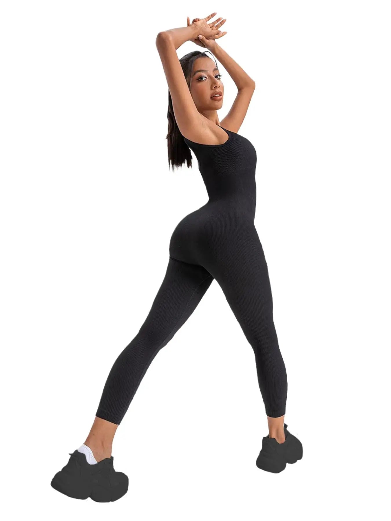 Women'S Solid Backless Sports Bodysuit, Solid Scoop Neck Sleeveless Sports Jumpsuit for Workout Yoga Gym Wear, Jumpsuit for Women, Ladies' Sportswear Clothing