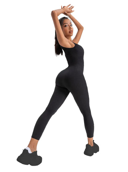 Women'S Solid Backless Sports Bodysuit, Solid Scoop Neck Sleeveless Sports Jumpsuit for Workout Yoga Gym Wear, Jumpsuit for Women, Ladies' Sportswear Clothing