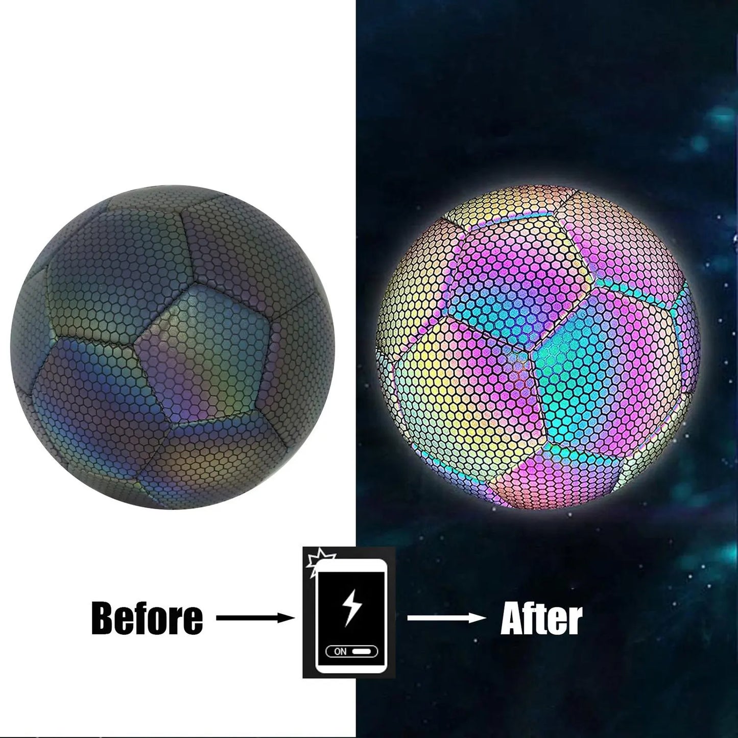 Size 5 Soccer Ball, Machine Stitched Holographic Reflective PU Football, Professional Training Football for Adults, Custom Football Kits, Guardian Cap Football, Christmas Gift