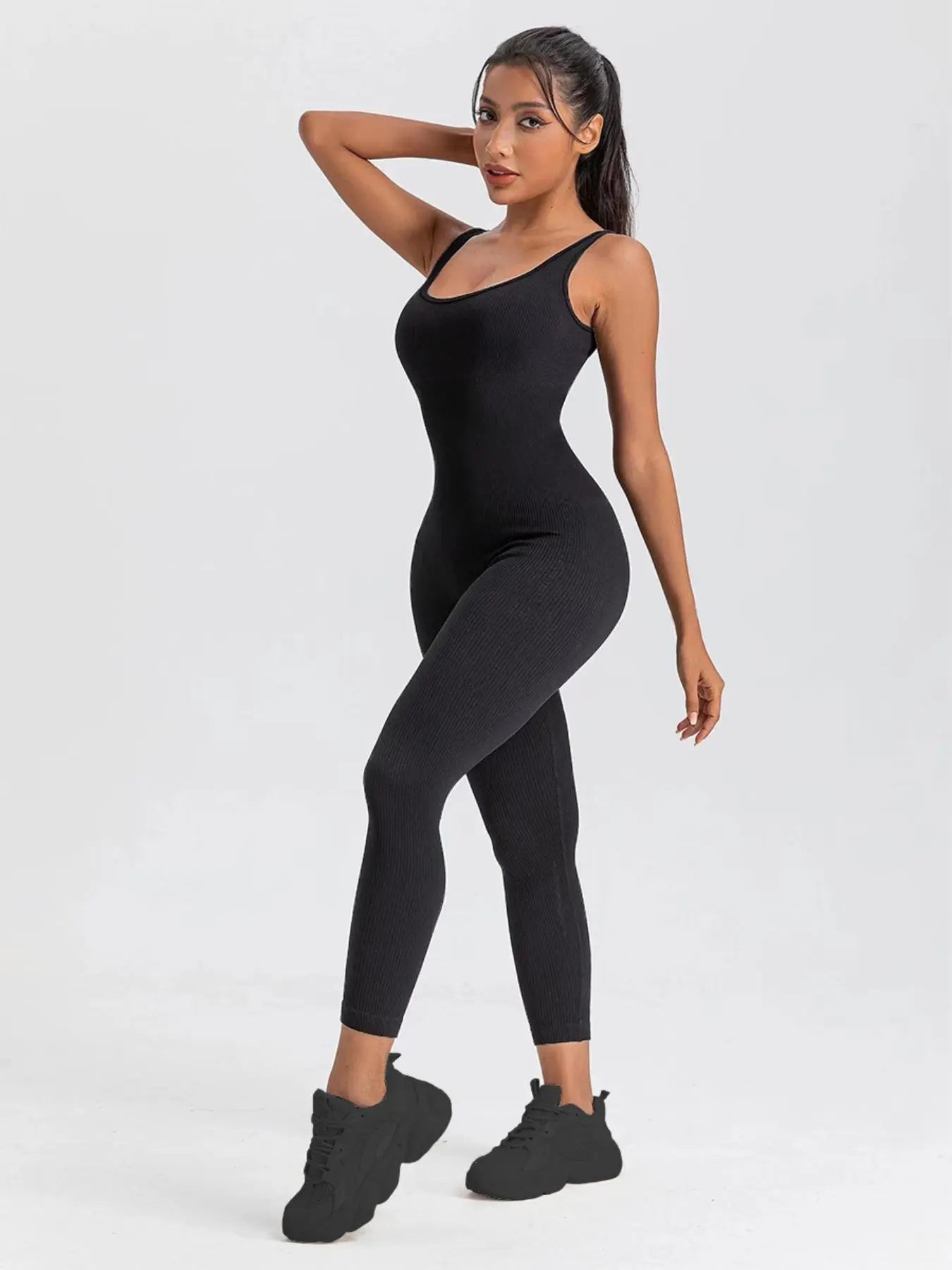 Women'S Solid Backless Sports Bodysuit, Solid Scoop Neck Sleeveless Sports Jumpsuit for Workout Yoga Gym Wear, Jumpsuit for Women, Ladies' Sportswear Clothing