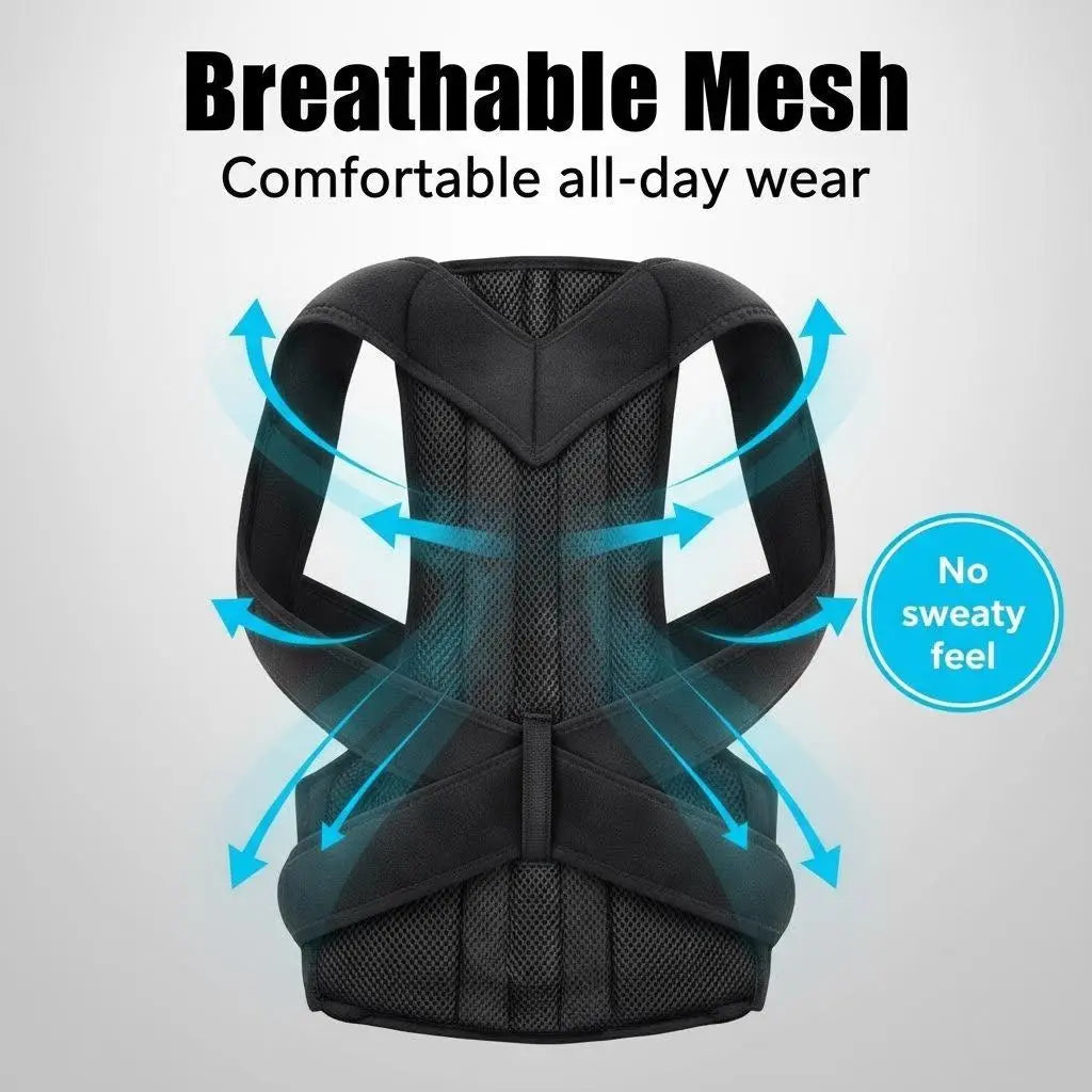 Breathable Posture Support Brace, Comfort-Fit Back Straps for Home and Office, Ergonomic Upper Back Support