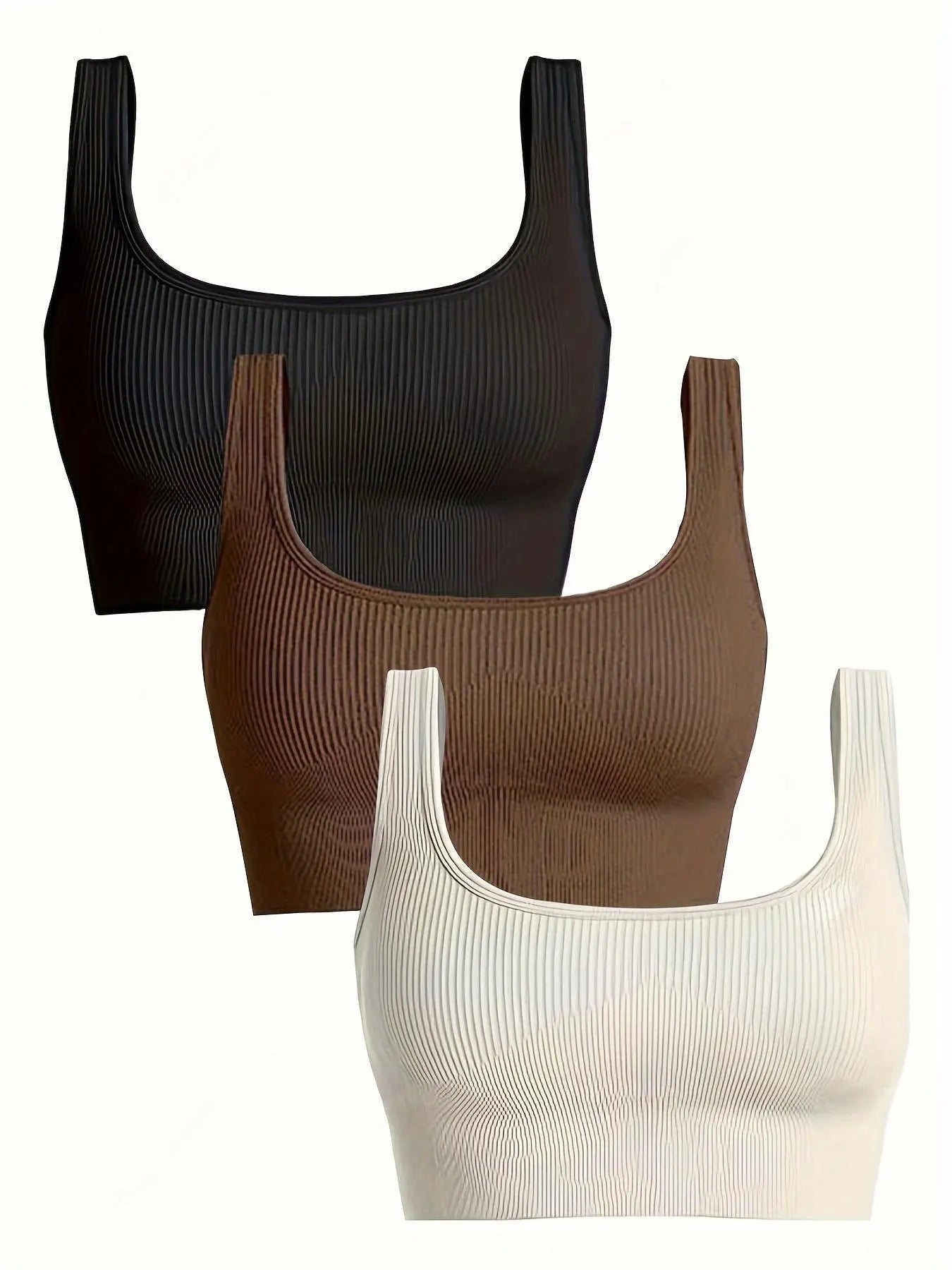 Women'S Solid Backless Ribbed Sports Vest, Casual Comfortable Breathable Square Neck Sports Vest for Yoga Gym Workout, Breathable Workout Tops, Ladies Sportswear Clothing for All Seasons