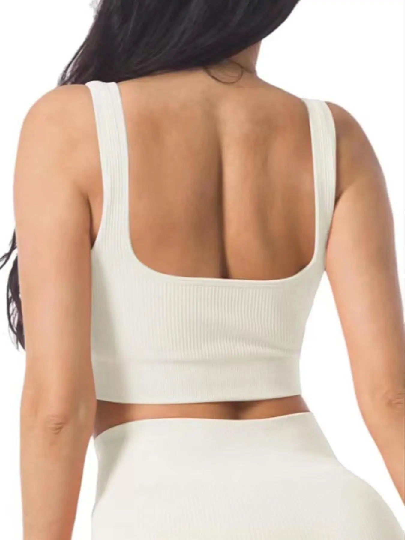 Women'S Solid Backless Ribbed Sports Vest, Casual Comfortable Breathable Square Neck Sports Vest for Yoga Gym Workout, Breathable Workout Tops, Ladies Sportswear Clothing for All Seasons